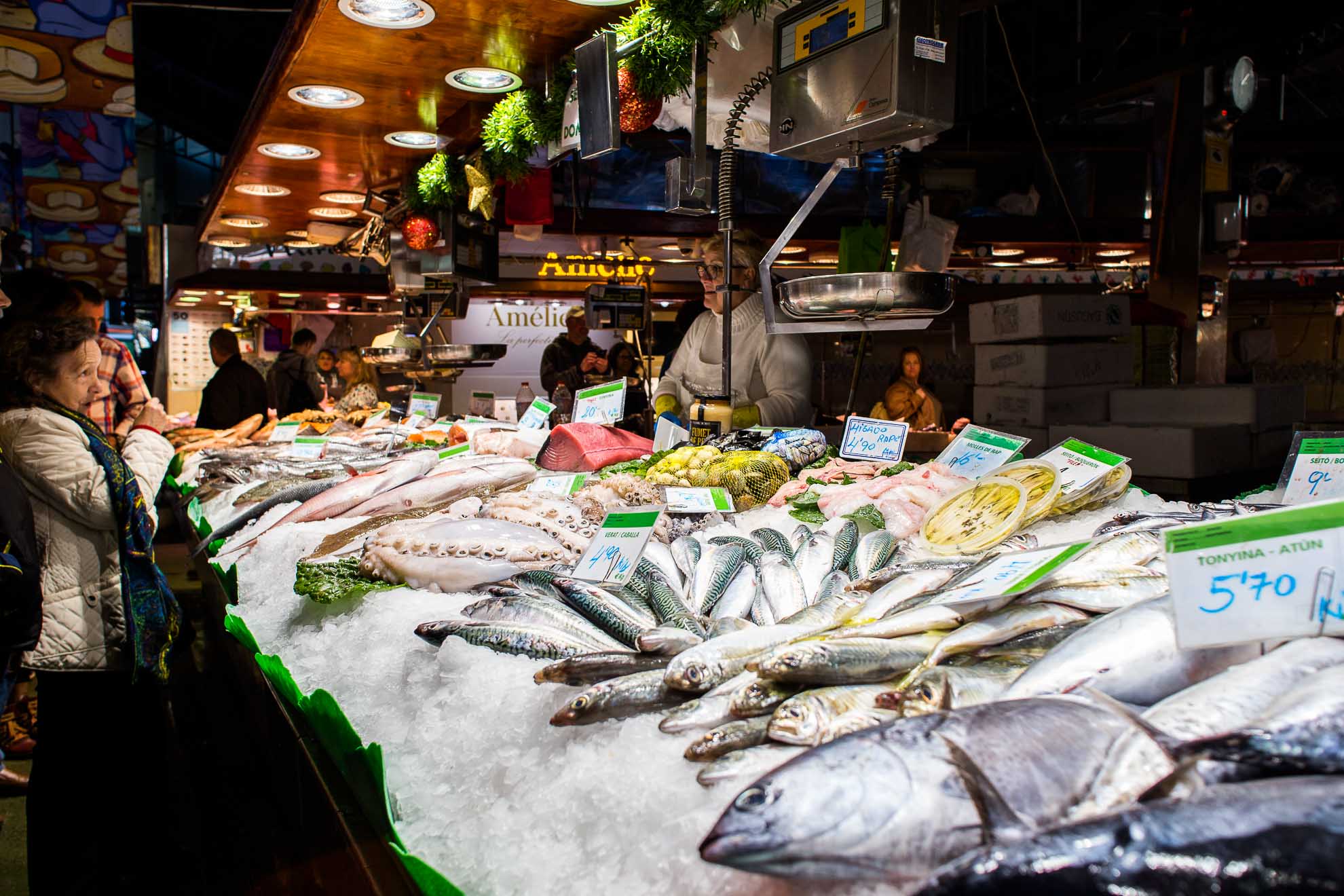 Un giorno al mercato sulla Rambla, Barcellona Spagna.